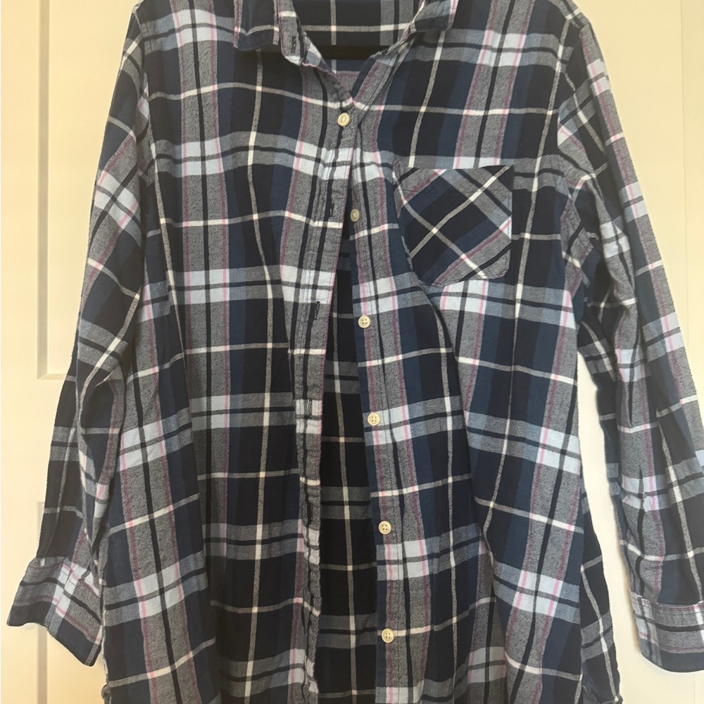 Old Navy Blue and White Plaid Button Down Shirt